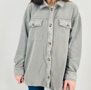 Aerie Oversized Luxe Trucker Shaket Relaxed Fit Gray button down side pockets M